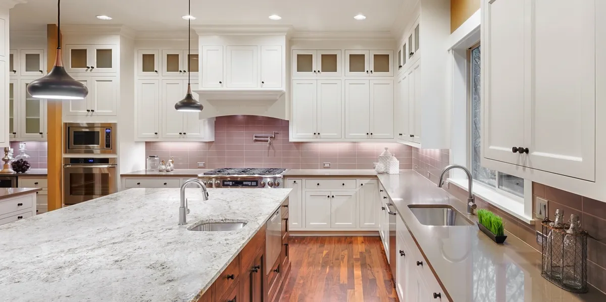 Kitchen counters with millwork featured